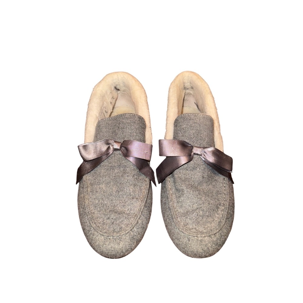 Vionic Shirley Moccasin Slippers Women's Gray Wool Faux Fur Bow Size 8